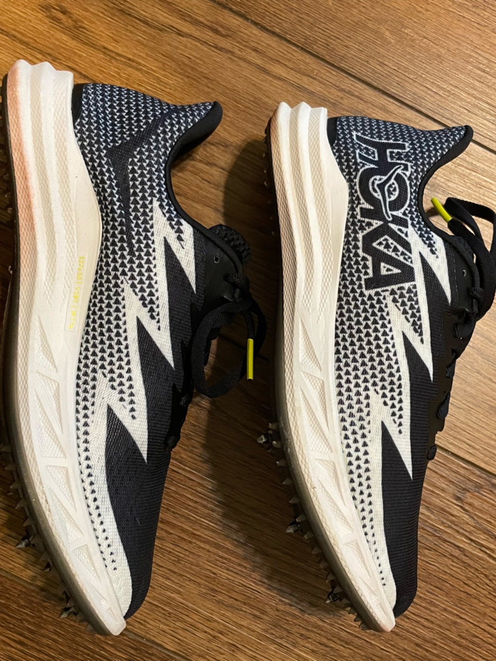 Hoka Crescendo MD Black & White Middle Distance Track Shoes with Spikes